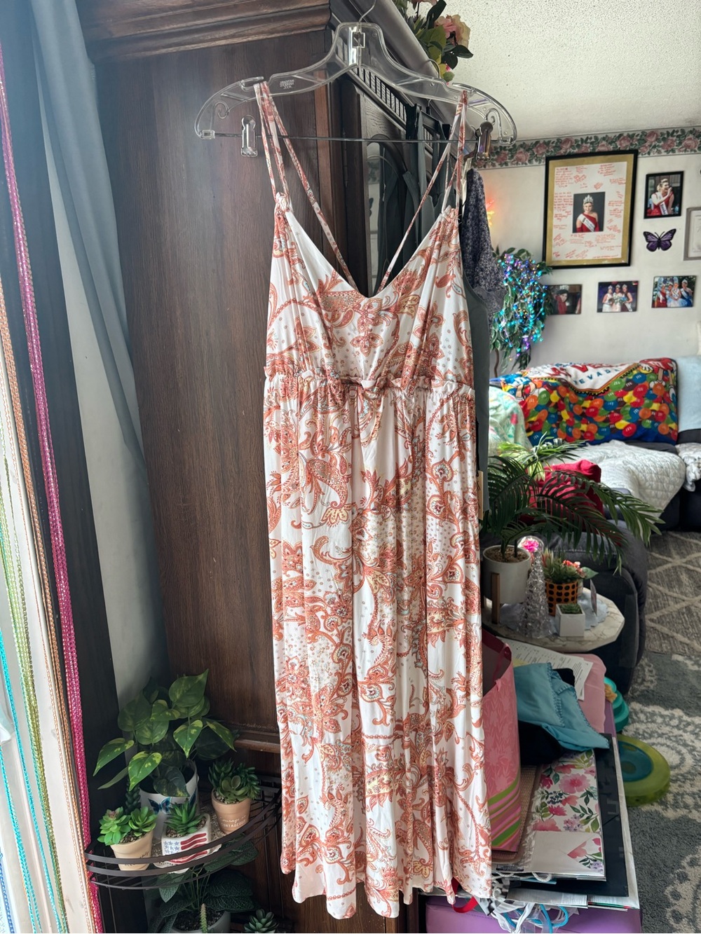 Liberty Love White Maxi Dress with Rust Paisley and Light Blue Accents